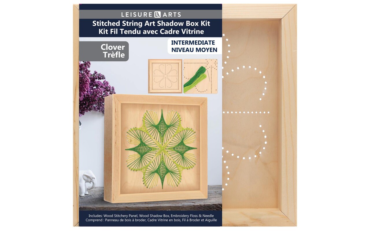 Wood Stitched String Art Kit with Shadow Box Clover - adult or